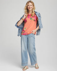 Chico's Women | Floral Cap-Sleeve Tee SUNSET PEACH