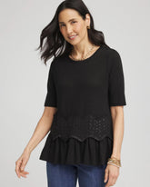 Chico's Women | Chevron Sequin Peplum Linen Tee BLACK