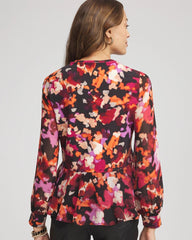 Chico's Women | Printed Chiffon Peplum Top BLACK