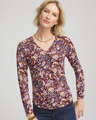 Chico's Women | Paisley Touch of Cool™ V-Neck Layering Tee DEEP CHIANTI