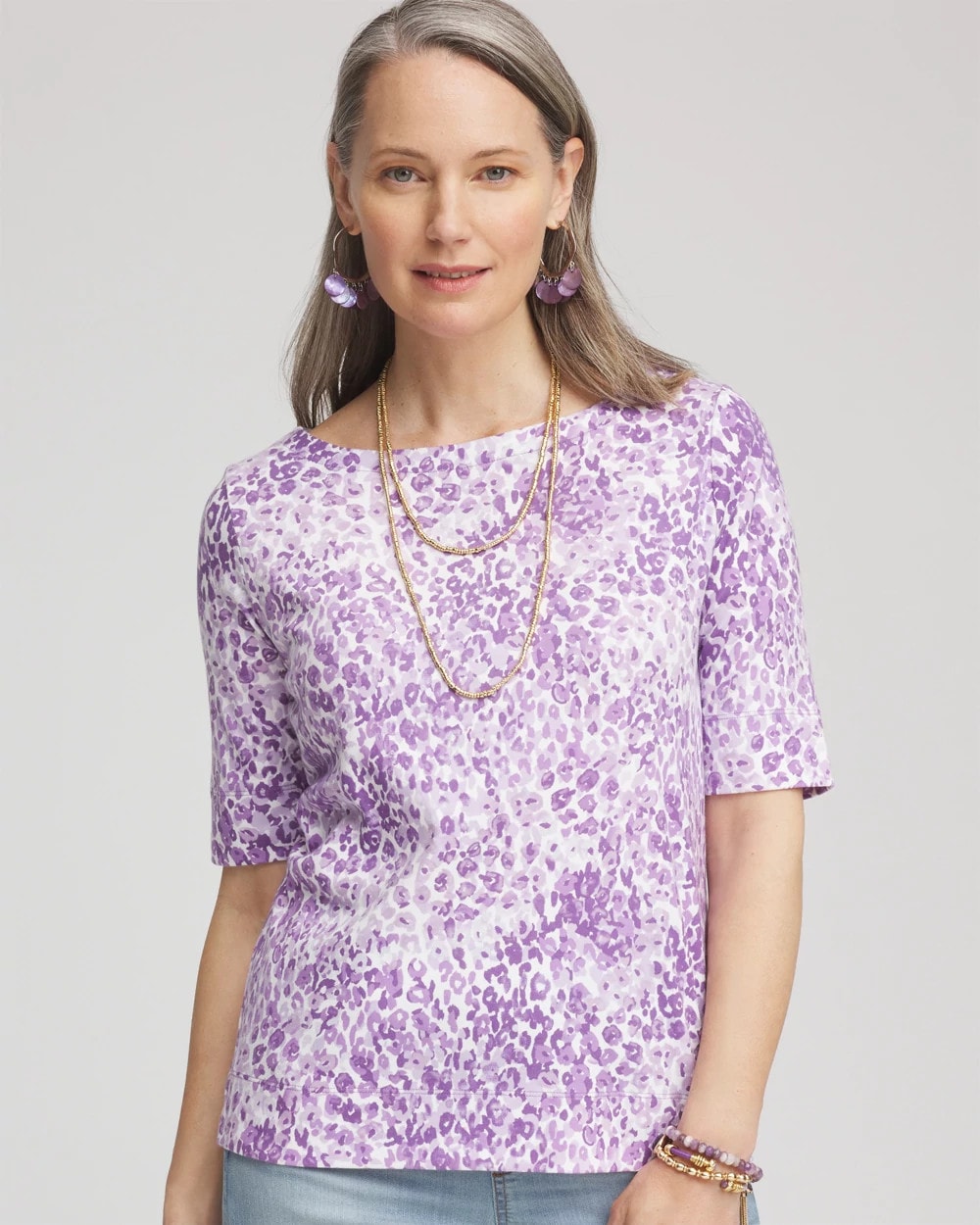 Animal Print Bateau-Neck Pima Tee