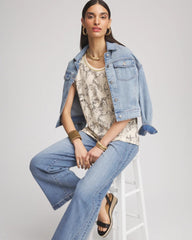 Chico's Women | Panther Sweater-Trim Linen Tee GLISTENING SAND