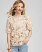 Chico's Women | Short-Sleeve Crochet Top GLISTENING SAND