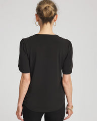 Chico's Women | Petal-Sleeve Voop Neck Tee BLACK