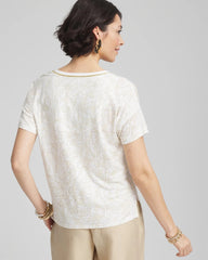 Chico's Women | Printed Sweater Trim Linen Tee RIVER ROCK