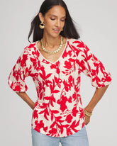 Chico's Women | Floral Braided Linen Top RED GLOW