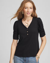 Chico's Women | Slub Split Neck Henley Tee BLACK