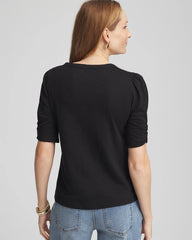 Chico's Women | Slub Split Neck Henley Tee BLACK