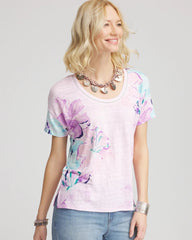 Chico's Women | Floral Sweater-Trim Linen Tee GENTLE LAVENDER
