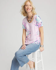 Chico's Women | Floral Sweater-Trim Linen Tee GENTLE LAVENDER