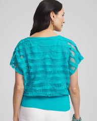 Chico's Women | Embroidered Striped Banded Bottom Top SEASPRAY