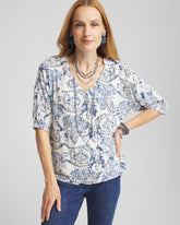 Chico's Women | Snakeskin Print Crinkle Elbow Sleeve Tee ENGLISH CREAM