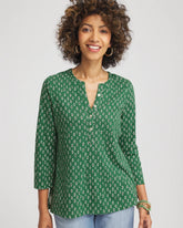 Chico's Women | Geo Cotton Slub Henley Shirt PALM LEAF
