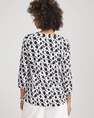 Chico's Women | Printed Cotton Slub Henley Shirt BLACK