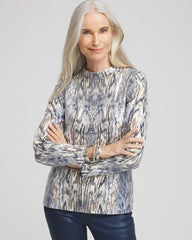Chico's Women | Sequin Reptile Funnel Neck tee CLASSIC NAVY