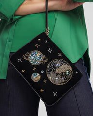 Chico's Women | Planets & Stars Velvet Pouch Wristlet BLACK
