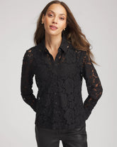 Chico's Women | Classic-Fit Collared Lace Shirt BLACK