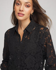 Chico's Women | Classic-Fit Collared Lace Shirt BLACK