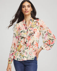 Chico's Women | Floral Jacquard Tie-Front Blouse CASHEW