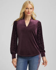 Chico's Women | Art Deco Velvet Burnout Top NIGHT BLOOM
