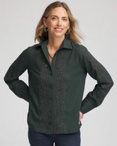 Chico's Women | Lace Cotton Voile Shirt DARKEST SPRUCE