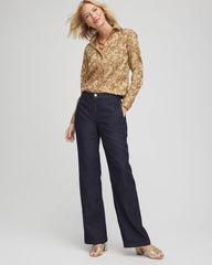 Chico's Women | No Iron™ Jacquard Scrolls Shirt GOLD
