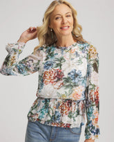 Chico's Women | Rose Print Crinkle Top ECRU