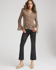Chico's Women | Animal-Print Pleated Georgette Blouse BLACK