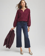 Chico's Women | Feathered Pullover Peasant Blouse DEEP CHIANTI