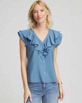 Chico's Women | Crepe Ruffle-Trim Blouse BLUE LOTUS