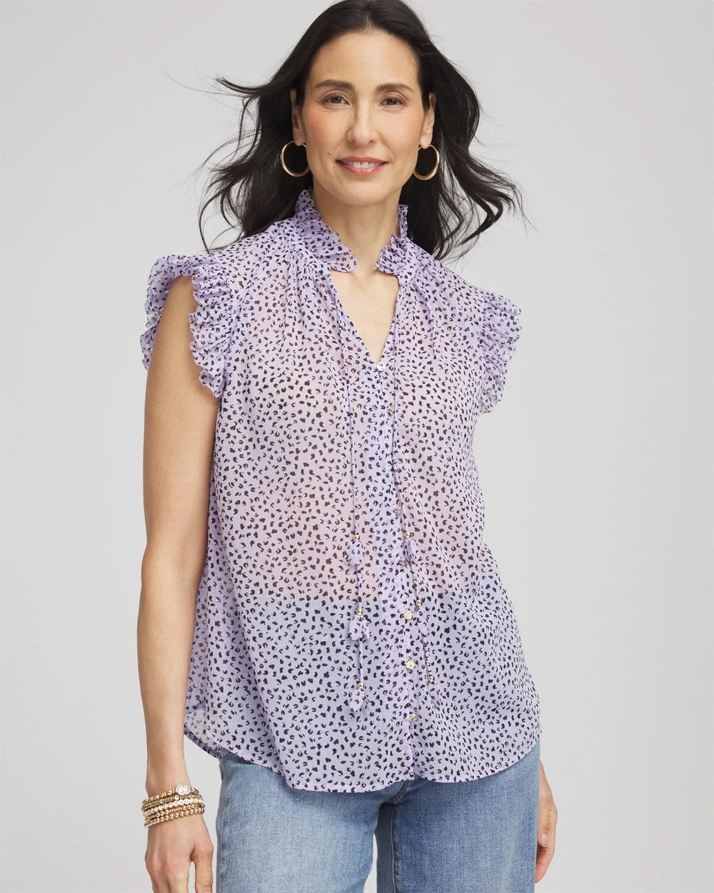 Chico's Women | Cheetah Print Ruffle-Collar Blouse VIOLET AURA