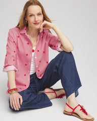 Chico's Women | No Iron™ Stars & Stripes Sateen Shirt RED GLOW