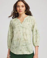 Chico's Women | Lurex Stripe Cotton Blouse SALTED LIME