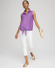 Chico's Women | No Iron™ Linen Tie-Front Sleeveless Shirt PLUM SHADE
