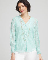 Chico's Women | Floral Soutache V-Neck Blouse TEAL WATERS