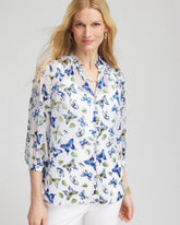 Chico's Women | Ruffle Collar Butterfly Burnout Blouse BLUE CASA