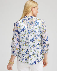 Chico's Women | Ruffle Collar Butterfly Burnout Blouse BLUE CASA