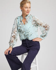 Chico's Women | Floral Georgette Peasant Blouse BLUE MENTHE