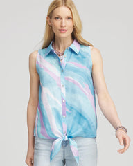 Chico's Women | No Iron™ Linen Tie-Front Sleeveless Shirt PARADISO BLUE