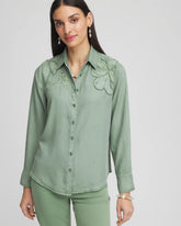 Chico's Women | Embellished Lyocell Tencel™ Collared Shirt MINERAL GREEN