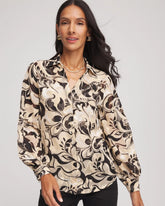 Chico's Women | Floral Burnout Blouson-Sleeve Blouse BLACK