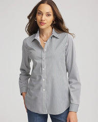 Chico's Women | No Iron™ Colorblock Striped Shirt DARKEST SPRUCE
