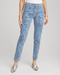 Chico's Women | Girlfriend Slim Ankle Flocked Jeans FINFLOW INDIGO