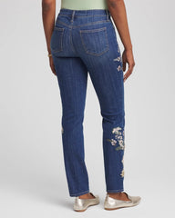Appliqué Girlfriend Slim Ankle Jeans