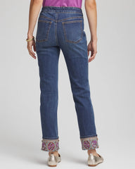 Chico's Women | Embellished Pull-On Slim Ankle Jeggings BUTTERCUP INDIGO