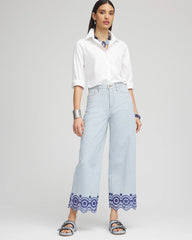 Chico's Women | Eyelet High-Rise Wide Cropped Jeans BLUE