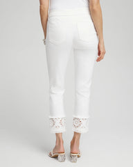 Chico's Women | No Stain Embellished Pull-on Cropped Jeans ALABASTER