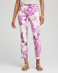 Chico's Women | Brigitte™ Floral Pull-On Slim Cropped Pants PLUM SHADE