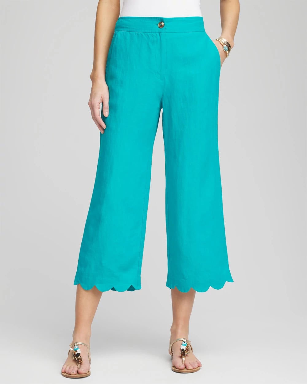 Chico's Women | Linen Scallop Hem Crop Pants SEASPRAY