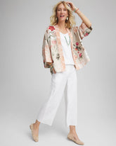Chico's Women | Ribbed Waist Linen Blend Straight-Leg Cropped Pants ALABASTER